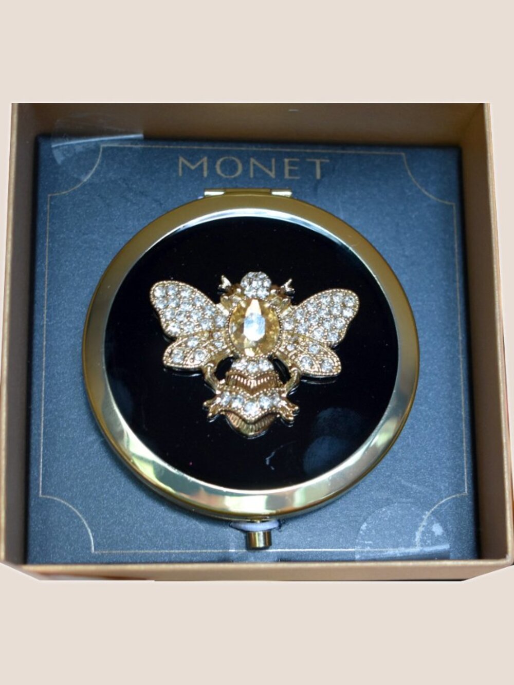 Monet Jewelry Bee Gold Tone Compact Mirror NIB